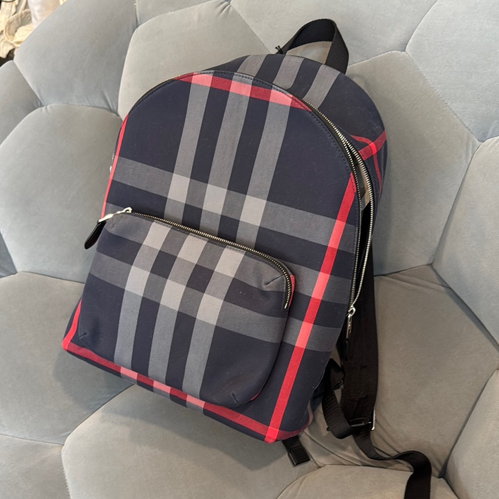 Burberry Checkered Backpack - Navy and Red